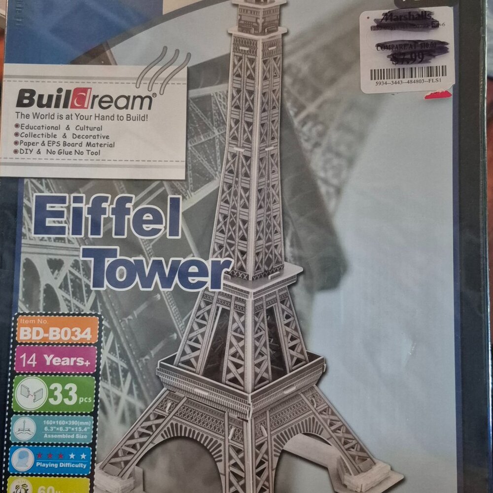 Buildream Eiffel Tower 3-D Puzzle 33 pcs 14 years old+ BRAND NEW SEALED 15.4"H